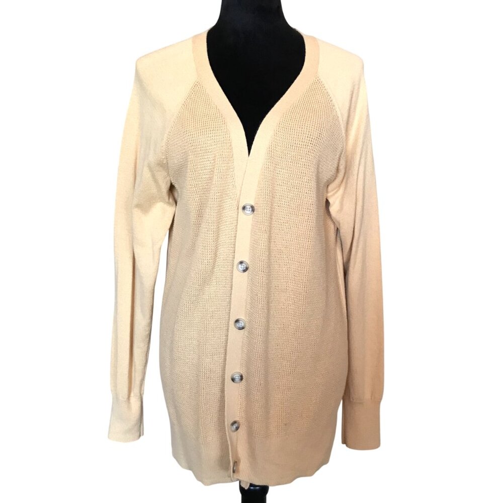 Faded Glory Long Textured Cardigan Sweater Partly Waffle Knit Gold Color Sz XXL